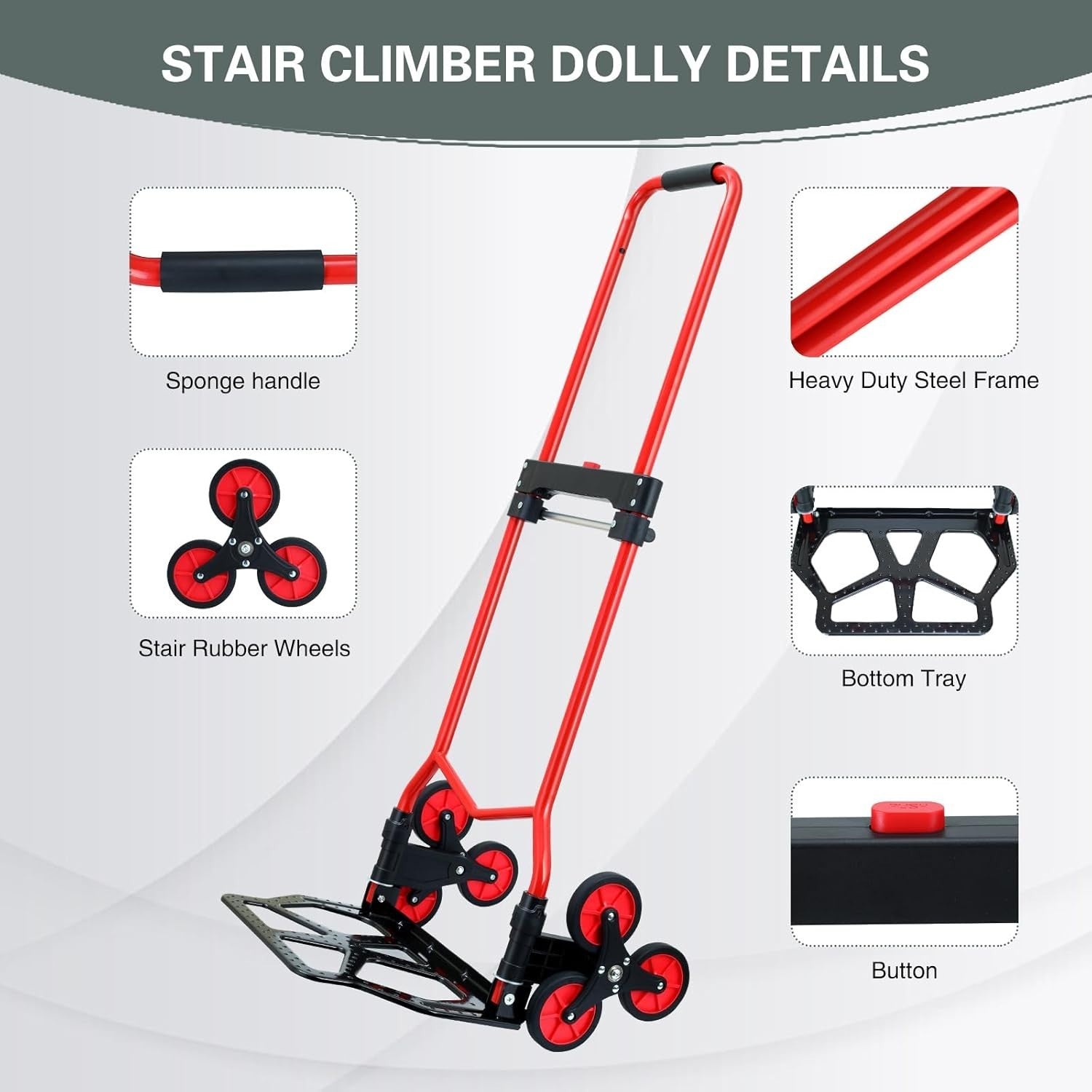 Stair Climbing Hand Truck 330lb Foldable Dolly 6 Wheel Heavy Duty Cart