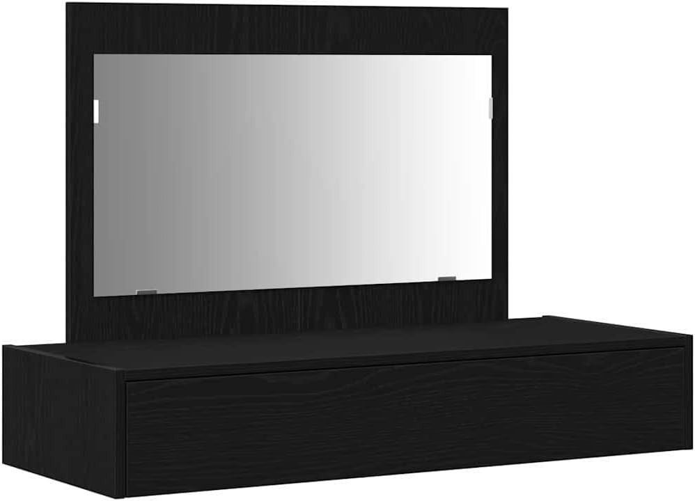 Black Oak Dressing Table Vanity Set Mirror Drawer Small Bedroom Furniture