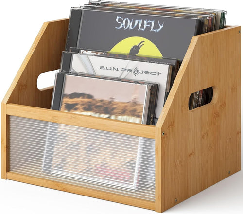 Stylish Bamboo Vinyl Record Storage Box | Desk Organizer for Home Office