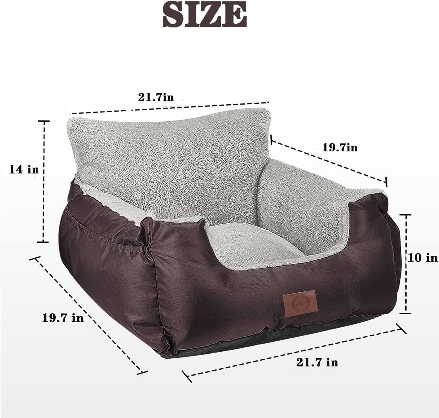 Waterproof Dog Car Booster Seat Plush Travel Bed Safety Leash Brown
