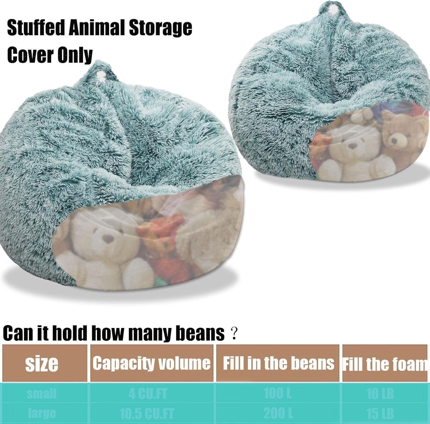 Fluffy Faux Fur Bean Bag Chair Kids Adults Plush Storage Soft Cozy Seat