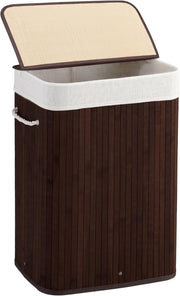 72L Slim Bamboo Laundry Hamper with Lid Foldable Clothes Basket Brown