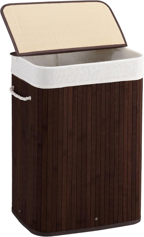 72L Slim Bamboo Laundry Hamper with Lid Foldable Clothes Basket Brown