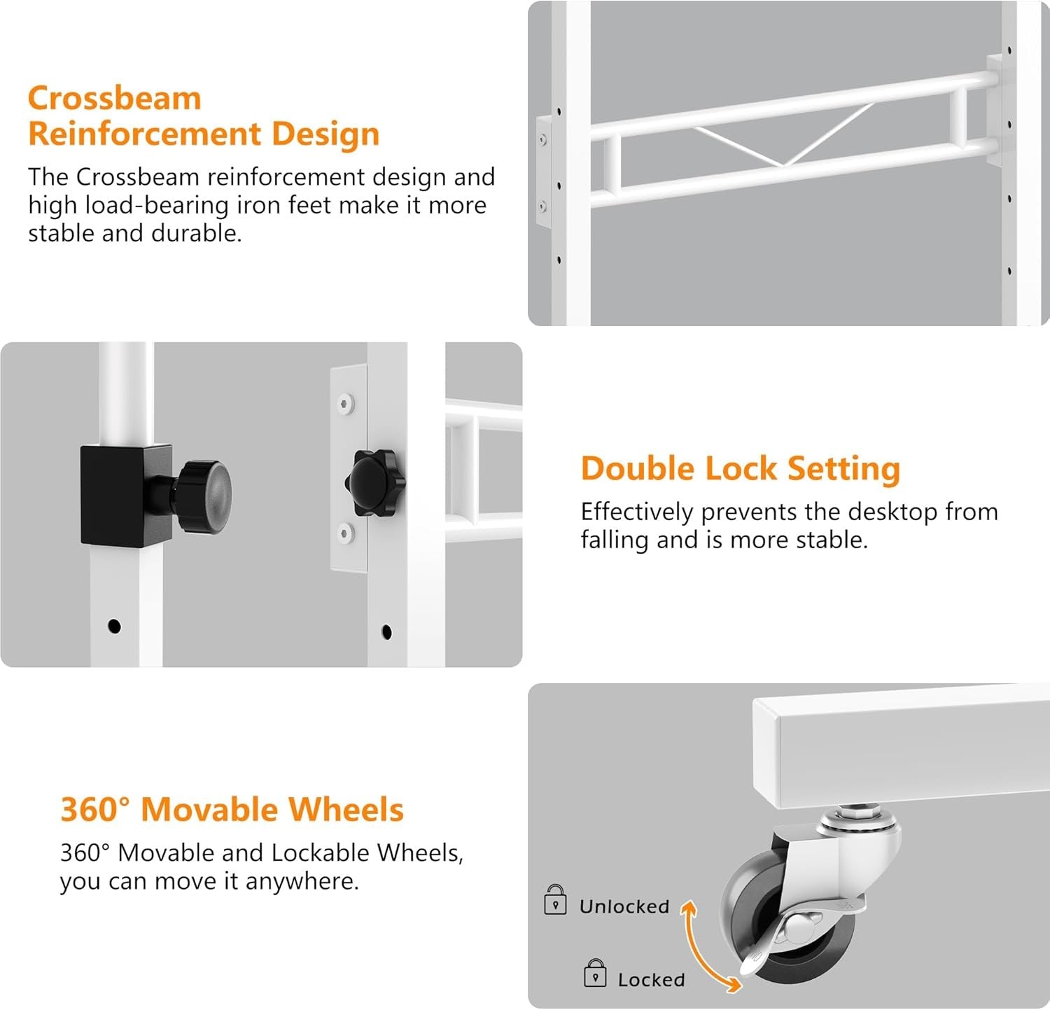 Height Adjustable Standing Desk on Wheels 80x40cm Small Home Office Table