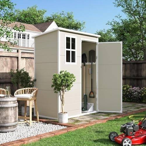Outdoor Resin Storage Shed 5x3FT Lockable Garden Bin Tool Box Sandstone