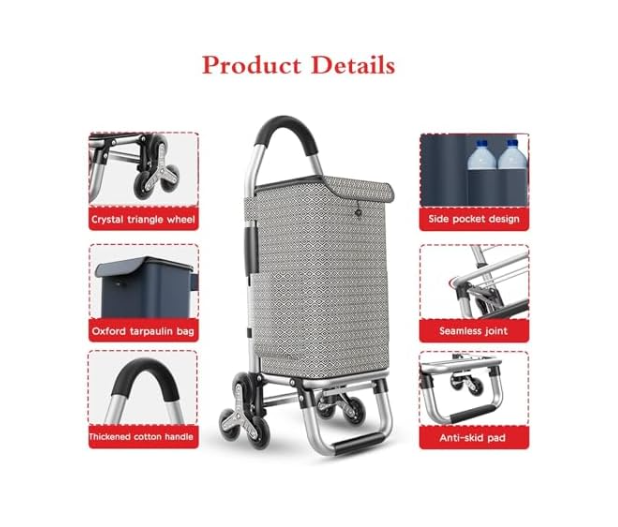 Lightweight Foldable 6-Wheel Stair Climber Shopping Cart Waterproof 36L