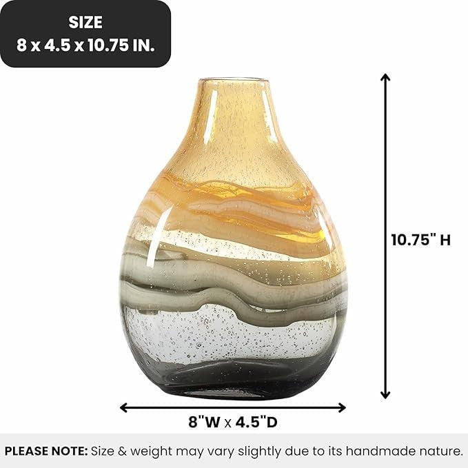 Amber Swirl Glass Vase Short Hand Blown Bulb Table Decor Modern Accent