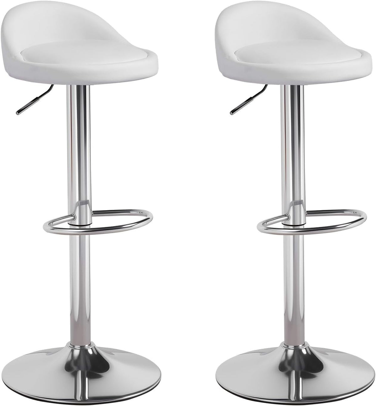 White Faux Leather Bar Stool Set of 2 Round Armless Adjustable Swivel Chairs