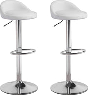 White Faux Leather Bar Stool Set of 2 Round Armless Adjustable Swivel Chairs