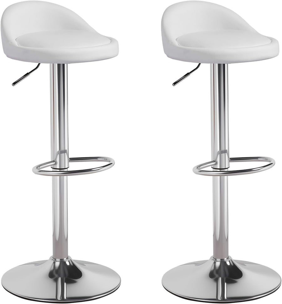 White Faux Leather Bar Stool Set of 2 Round Armless Adjustable Swivel Chairs