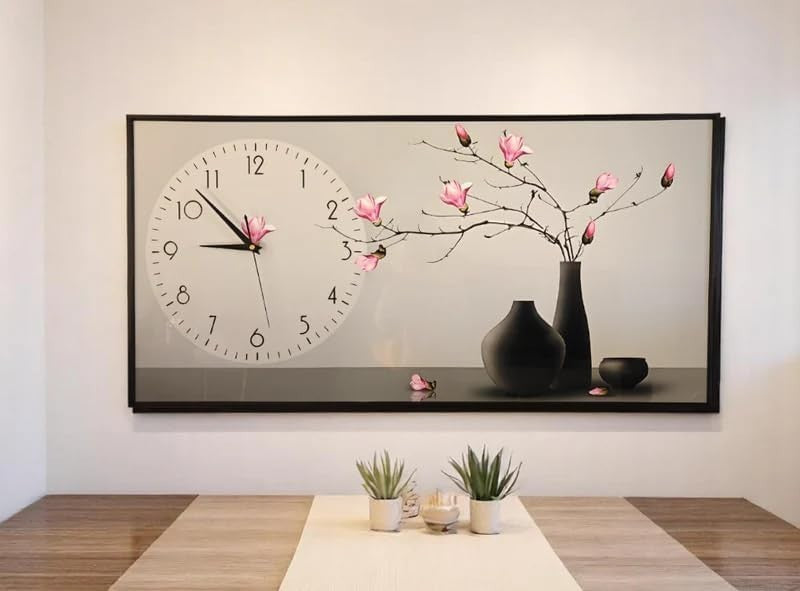 Modern Noiseless Blossom Wall Clock 60x120cm Silent Quartz Decor