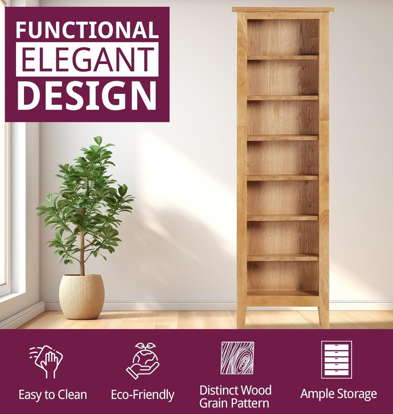Solid Wood CD Storage Tower 7 Tier Media Rack Bookcase Oak Finish