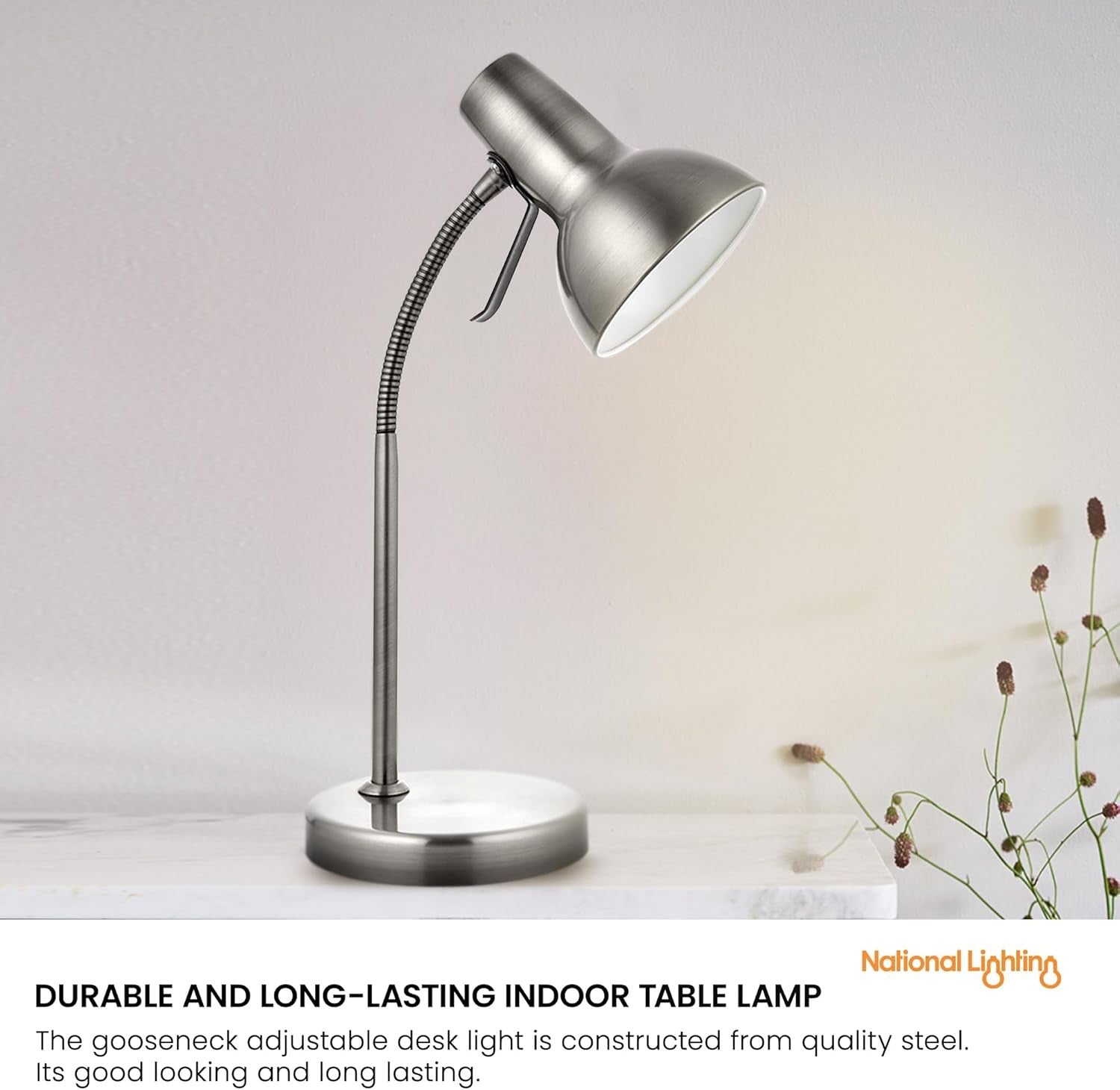Desk Lamp with USB Charging Port Gooseneck LED Reading Light Bedside