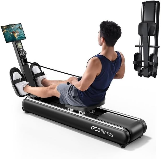 Foldable Magnetic Rowing Machine Quiet 16-Level Dual Rail App LCD Home Rower