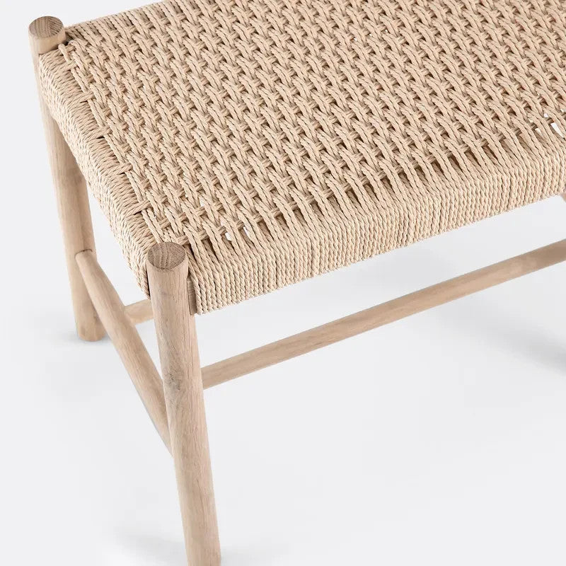 Natural Wood Woven Corded Bench Stool Seat Hallway Entryway 56x45x35cm