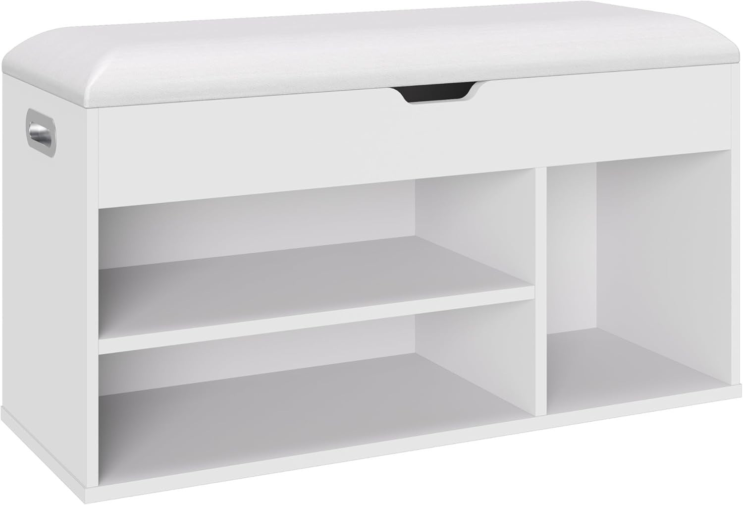 Modern White Shoe Bench with Padded Seat & Hidden Storage | Entryway