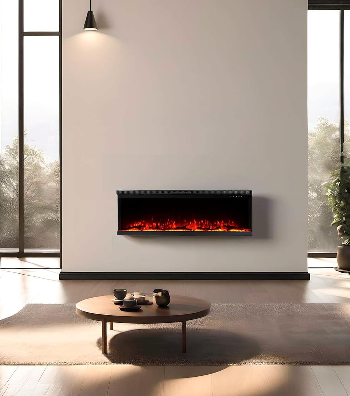 Electric 3-Sided Wall-Mount Fireplace 1800W Flame Effect Remote Control