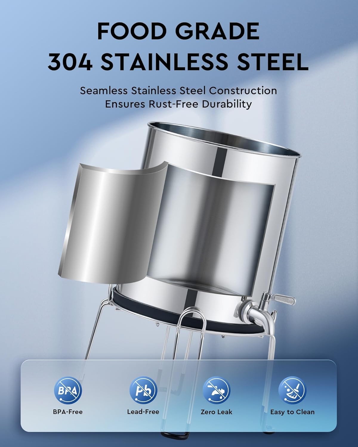 Gravity Fed Water Filter 8.5L Stainless Steel Countertop Purifier Stand