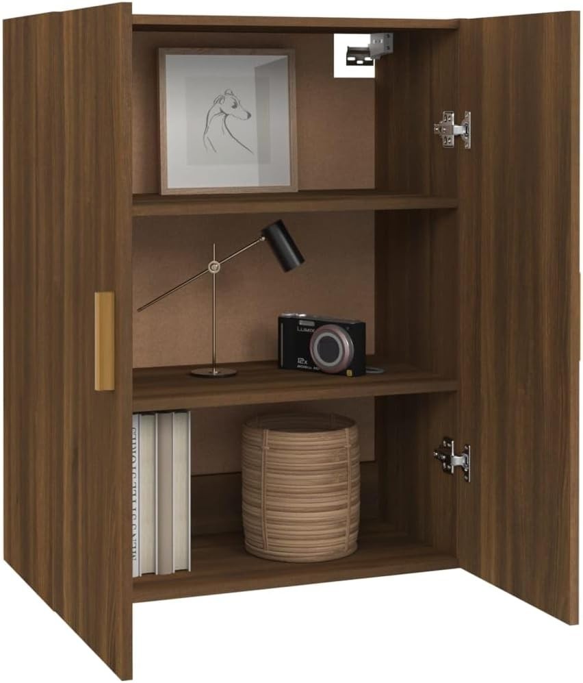 Brown Wall Cabinet Storage Unit with Doors, 3 Compartments, Modern Look