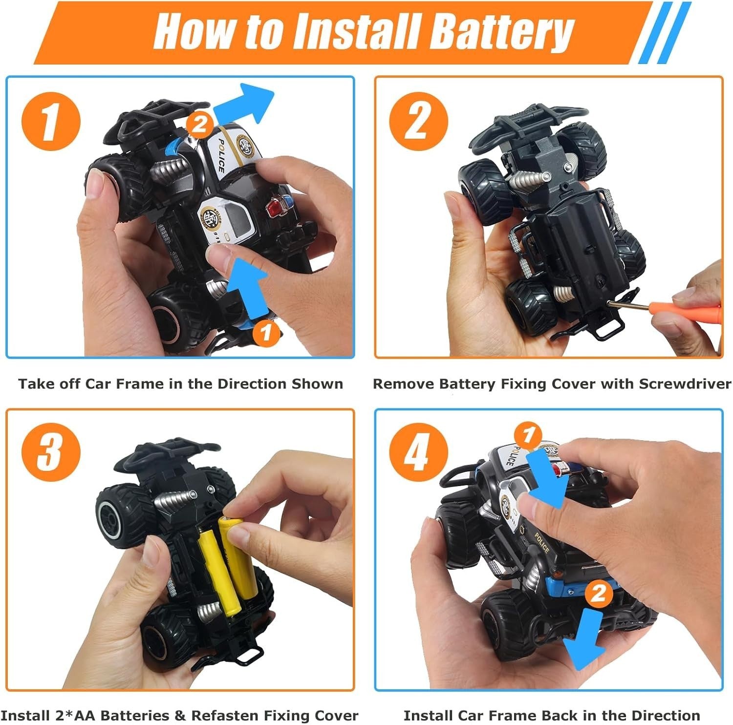 Mini Remote Control Police Car Toy for Kids, Fast RC Vehicle Gift Age 3-7