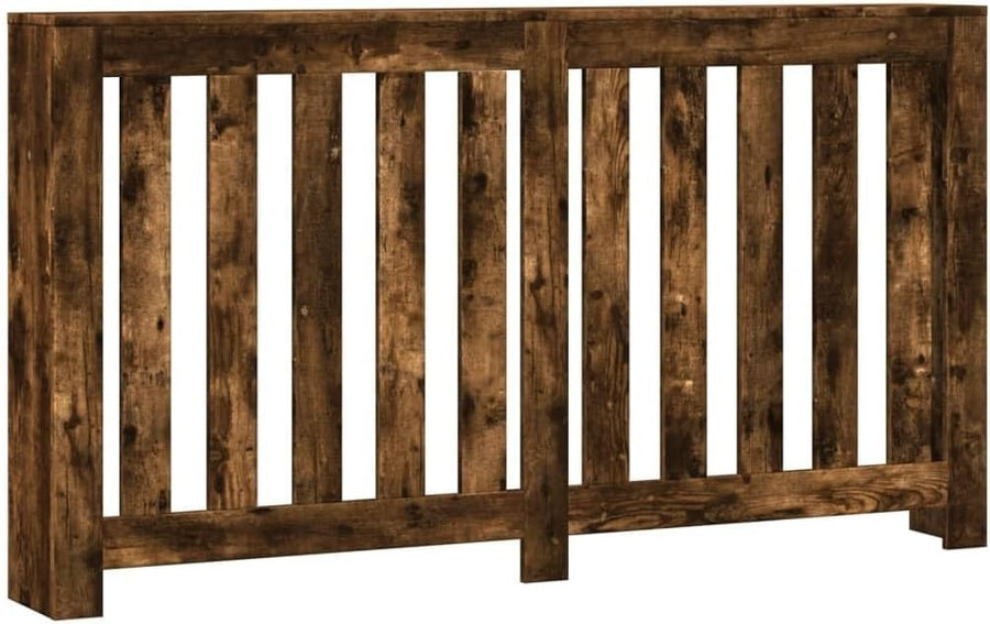 Smoked Oak Radiator Cover Shelf | Modern Slatted MDF Cabinet 149x20x82cm