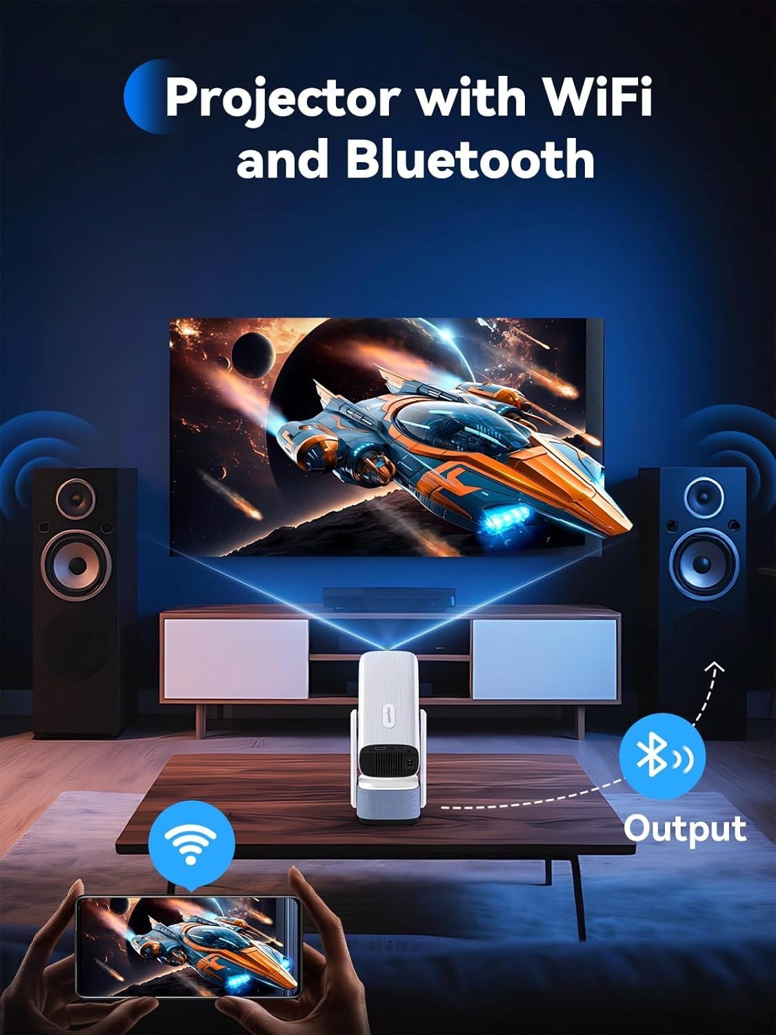 1080P Mini Projector WiFi Bluetooth Auto Keystone Portable Bedroom