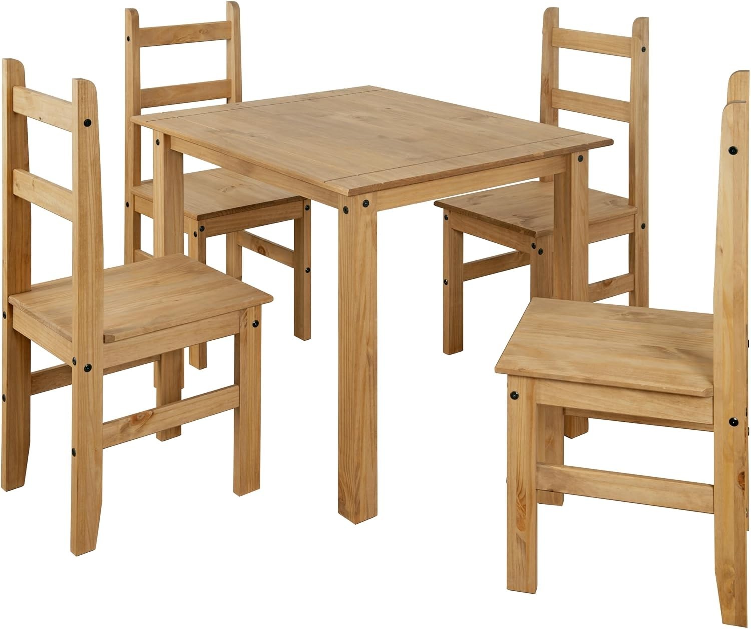 Solid Pine 4-Seater Dining Set – Rustic Wood Table & Chairs for Compact Spaces
