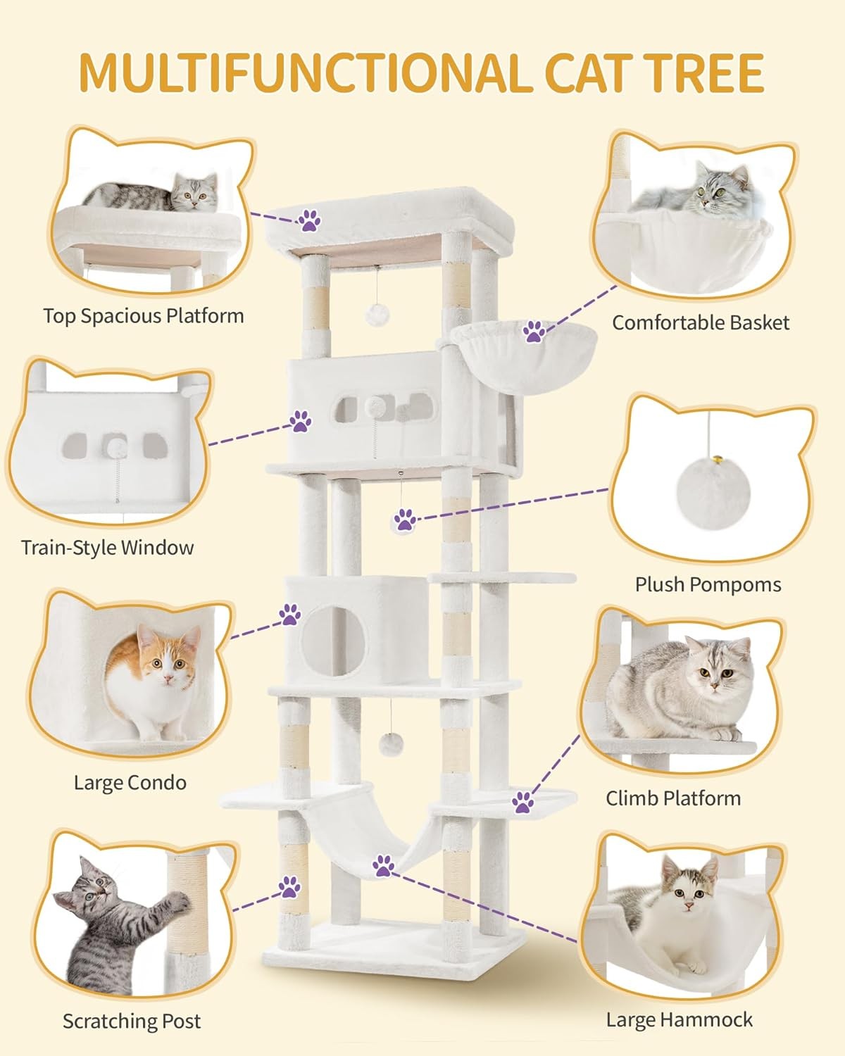 210cm Tall Cat Tree Tower Multi-Level Scratching Posts Condos Large