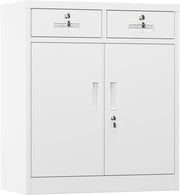 Lockable Metal Storage Cabinet 2 Doors 2 Drawers Adjustable Shelves 92x80x40cm