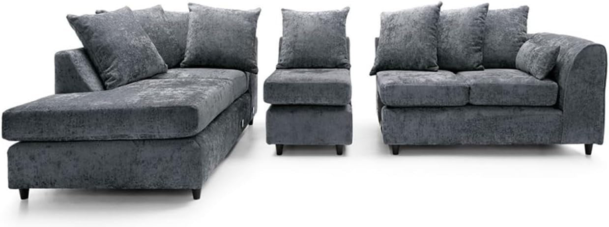 5 Seater Left Hand Corner Sofa – Charcoal Grey Chenille L Shape Couch Set