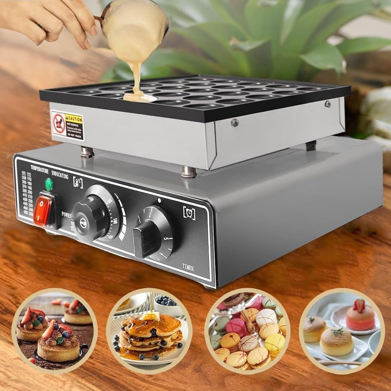 850W Mini Electric Pancake Maker 25-Hole NonStick Waffle Machine Adjustable Temp