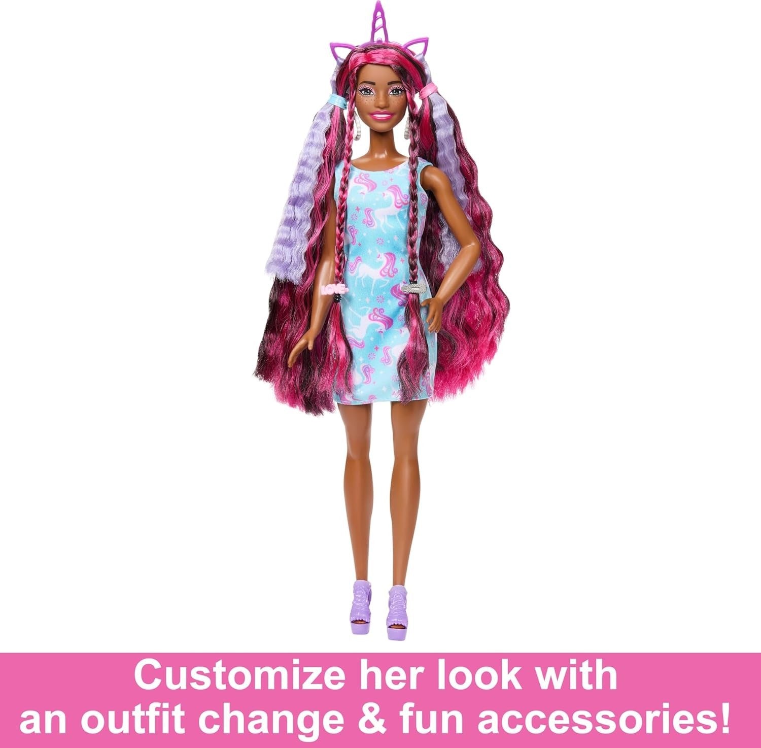Fashion Doll Extra-Long Black Color Streak Hair Styling Outfit Set