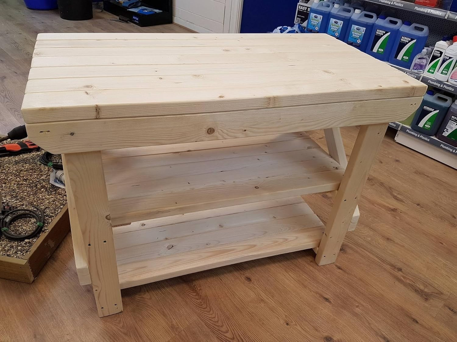 Heavy Duty Wooden Workbench 5ft Double Shelf 150x63x90cm Garage Table