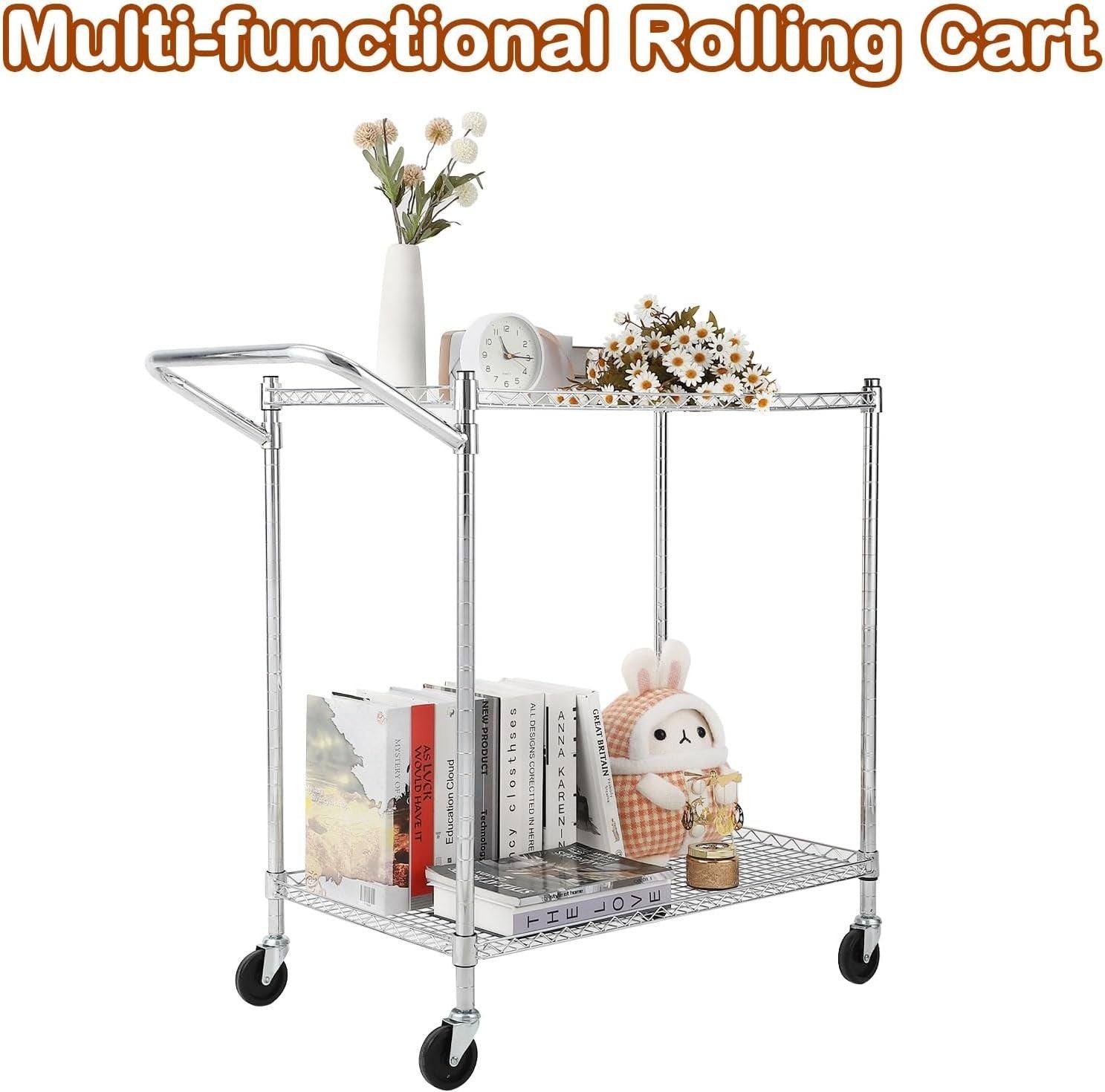 3 Tier Heavy Duty Metal Utility Cart Rolling Storage Trolley Silver