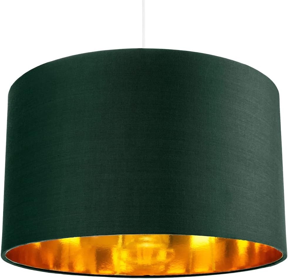 Forest Green Drum Lamp Shade Copper Lined Modern Table Floor Pendant 14"