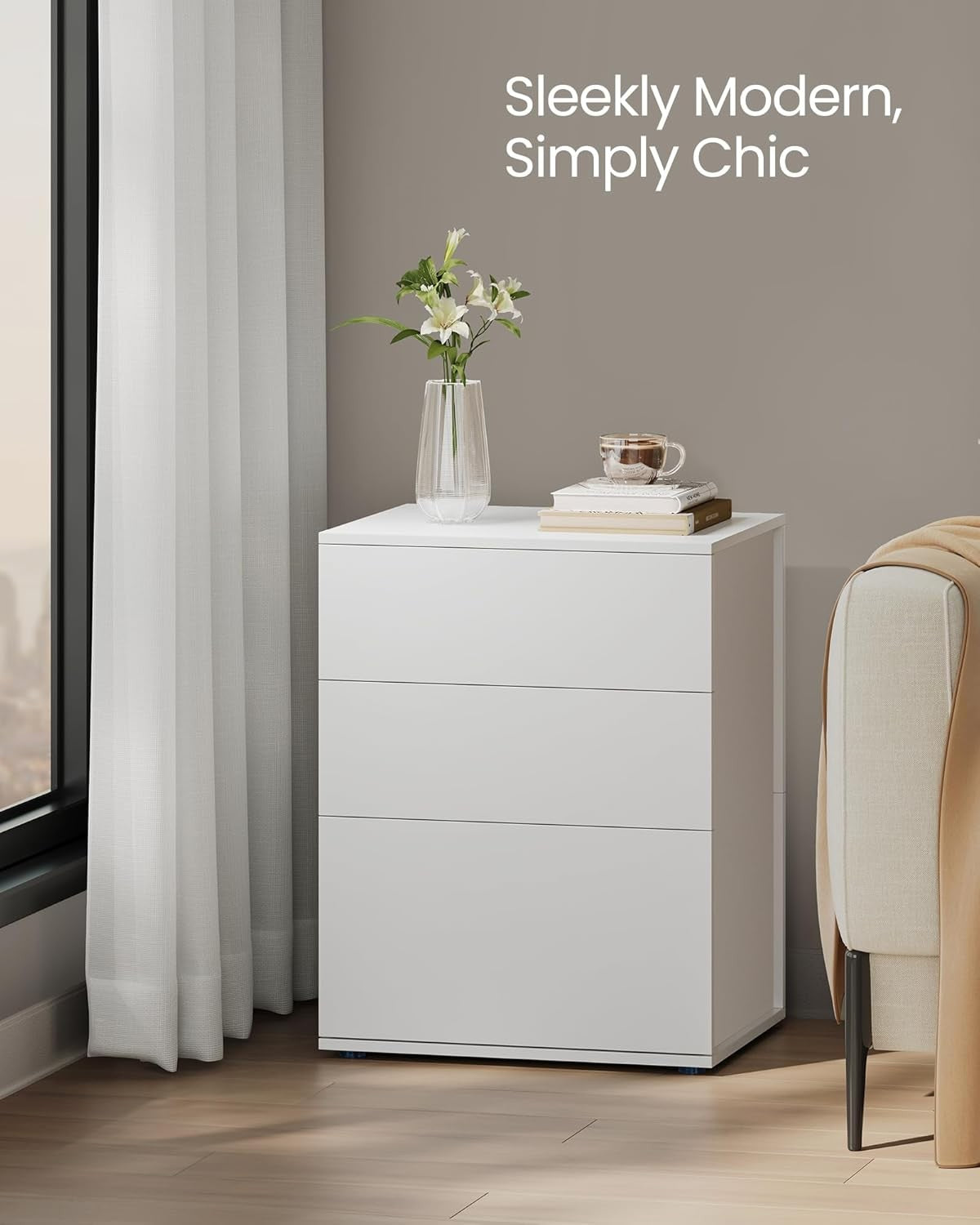 Set of 2 White Bedside Tables with 3 Drawers, Modern Minimalist Storage Units