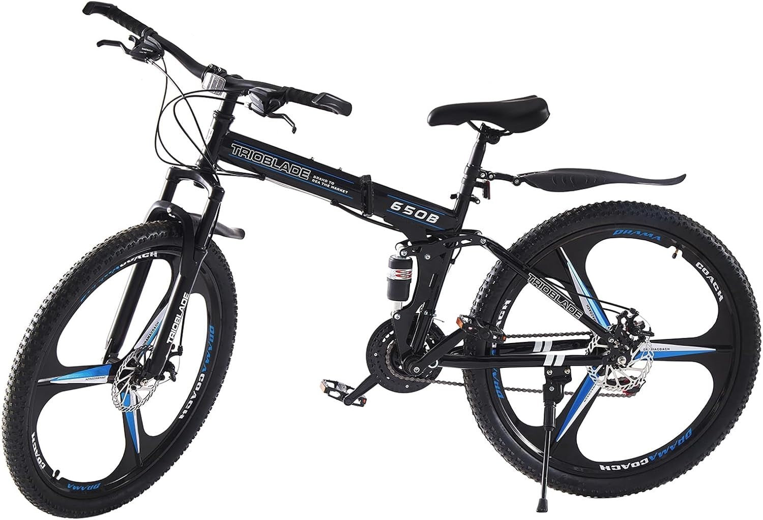 27.5" Folding Mountain Bike 21-Speed Dual Shock MTB 3-Spoke Off Road