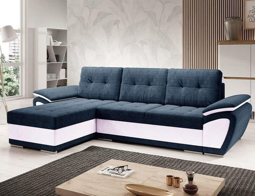 Space-Saving Navy Blue L-Shape Sofa Bed with Storage & Sleep Function