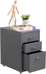 Grey Metal Under Desk Rolling Drawer Unit 3 Tier File Storage