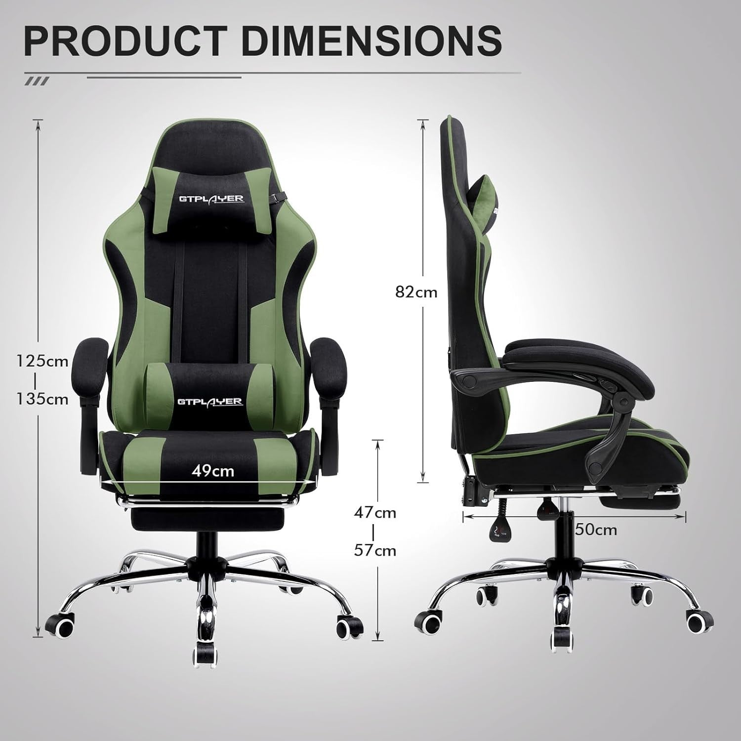 Ergonomic Gaming Chair Recliner Office Desk Seat Massage Lumbar Footrest Green