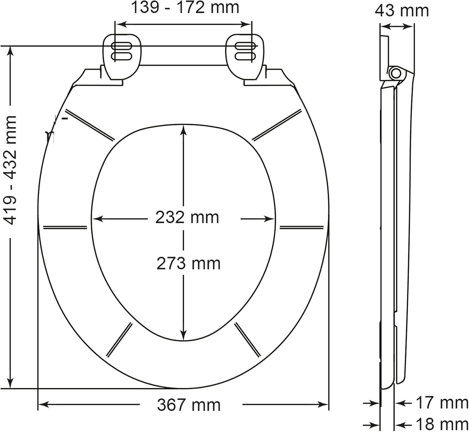 Chester White Thermoplastic Toilet Seat Ultra-Fix Adjustable Hinges Universal