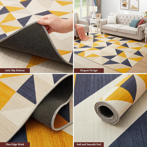 Large Geometric Rug 200x290cm Modern Triangle Design Soft Non-Shedding Floor Mat