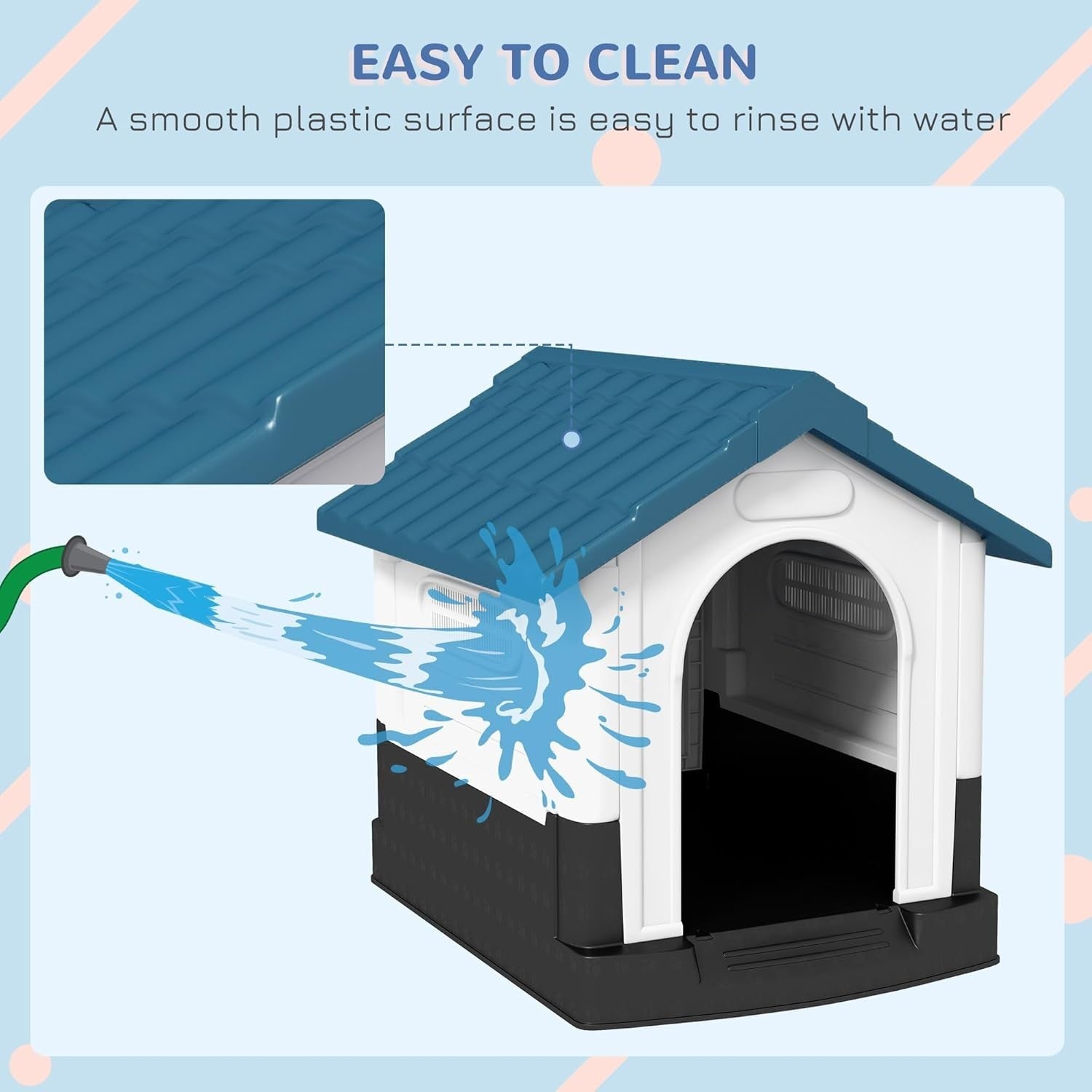Small Outdoor Dog House Weatherproof Kennel with Vents & Raised Base – Blue