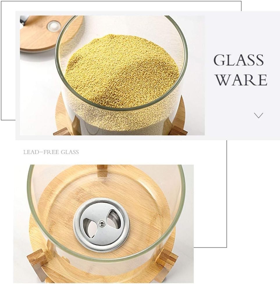 8L Glass Flour Cereal Container Airtight Rice Dispenser w Wooden Stand