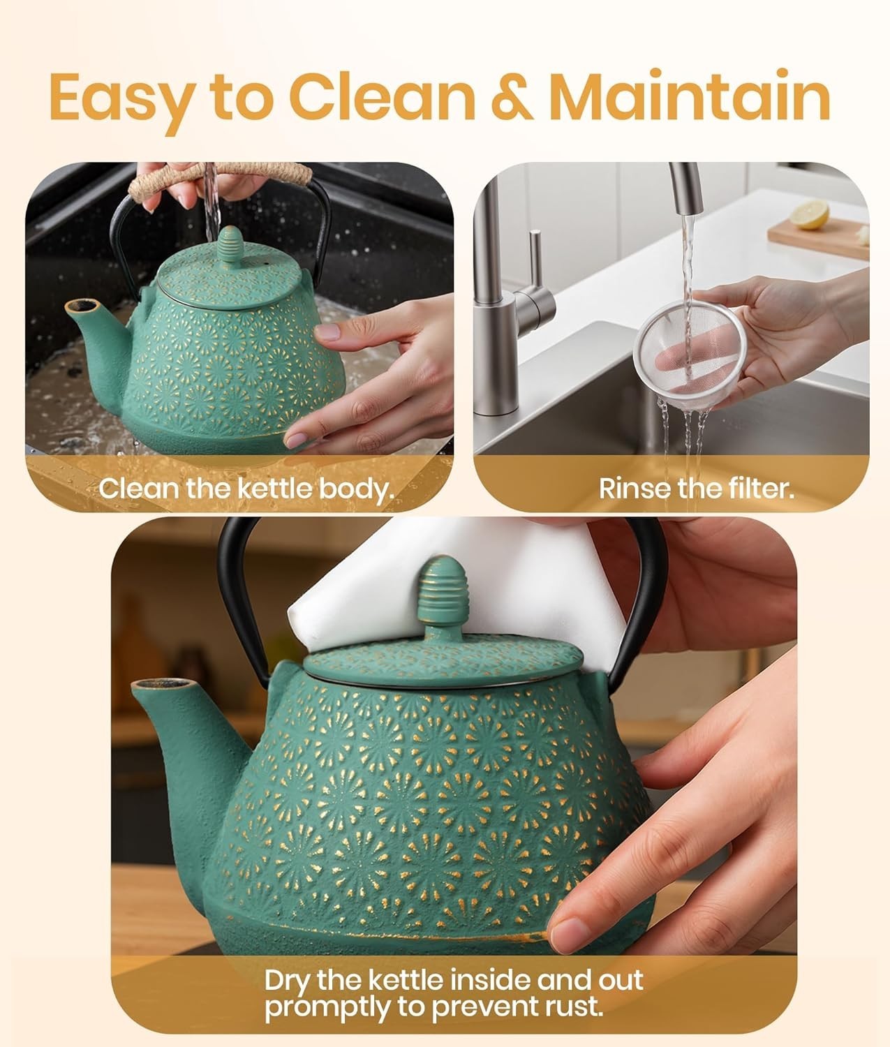 1000ml Cast Iron Teapot with Infuser Japanese Tetsubin Stovetop Kettle