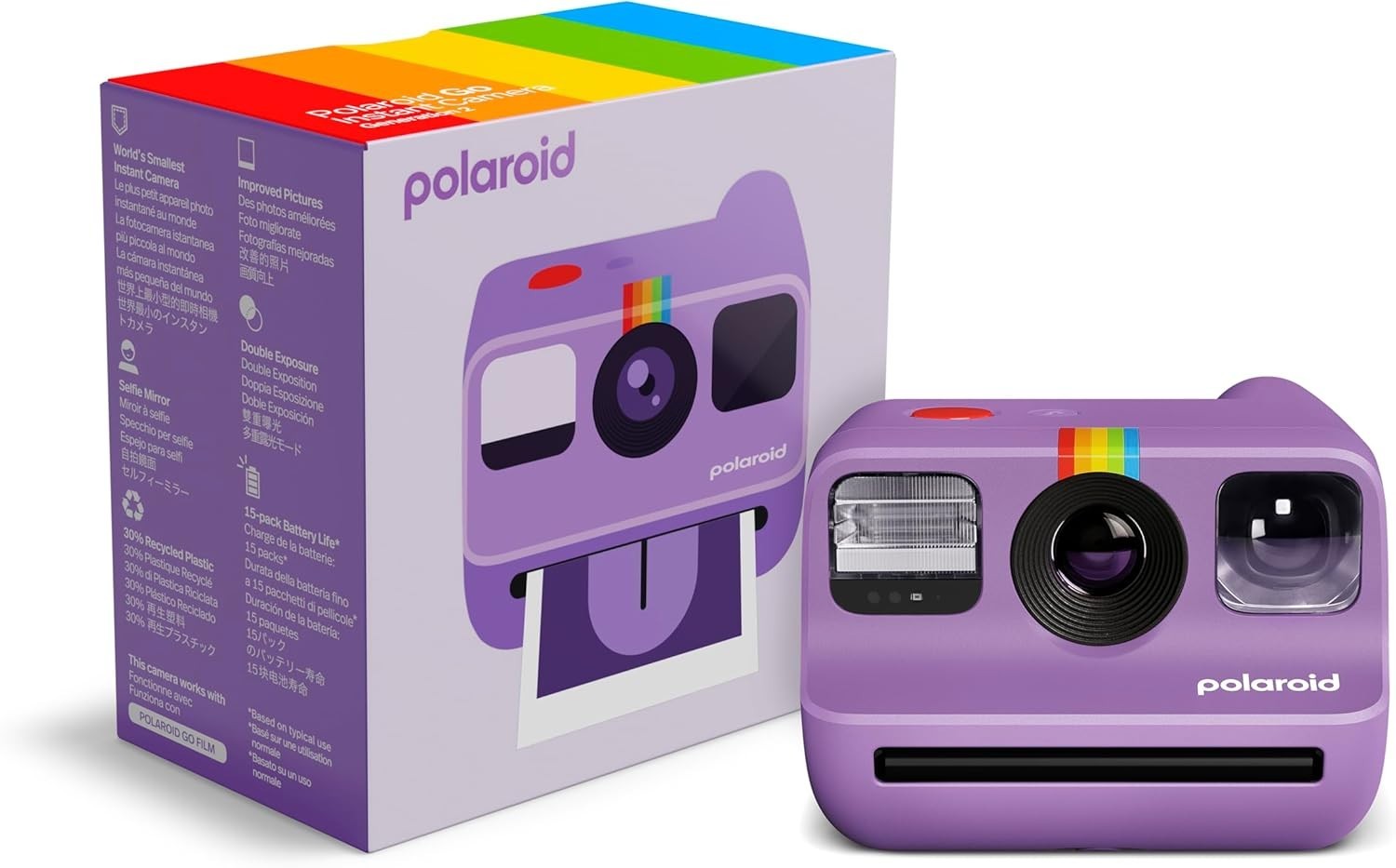 Mini Instant Film Camera Purple USB-C Selfie Mirror Retro Portable Cam