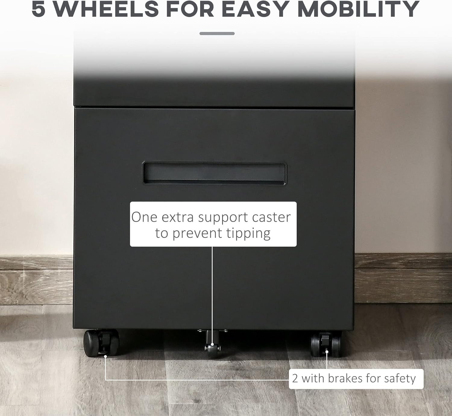 Black 2 Drawer Mobile Filing Cabinet Lockable Steel A4 Letter Under Desk