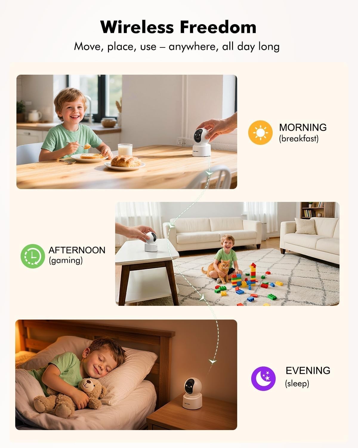 2.5K Battery Indoor Security Camera Wireless Pet Monitor 360° WiFi