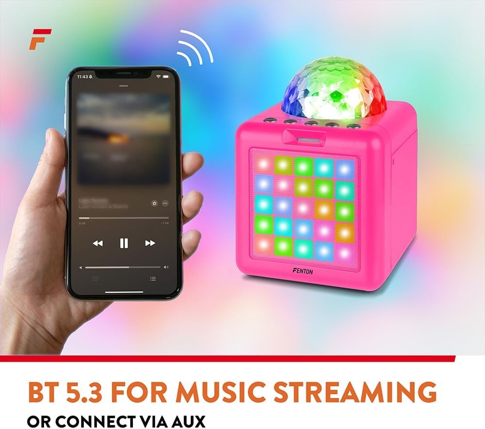 Kids Karaoke Machine 2 Mics Bluetooth LED Speaker USB-C Pink