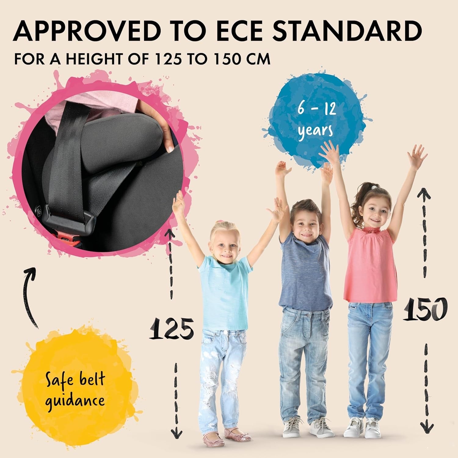 Child Booster Seat 125–150cm R129 Padded Lightweight Safe Travel Car Seat